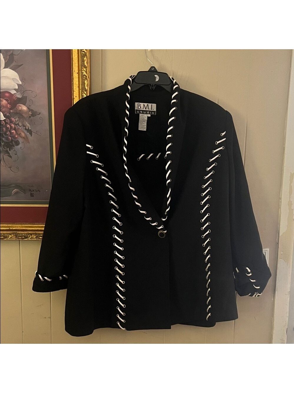 Women's Black Blazer with White Detailing